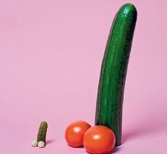 Small and big penis with vegetables as an example